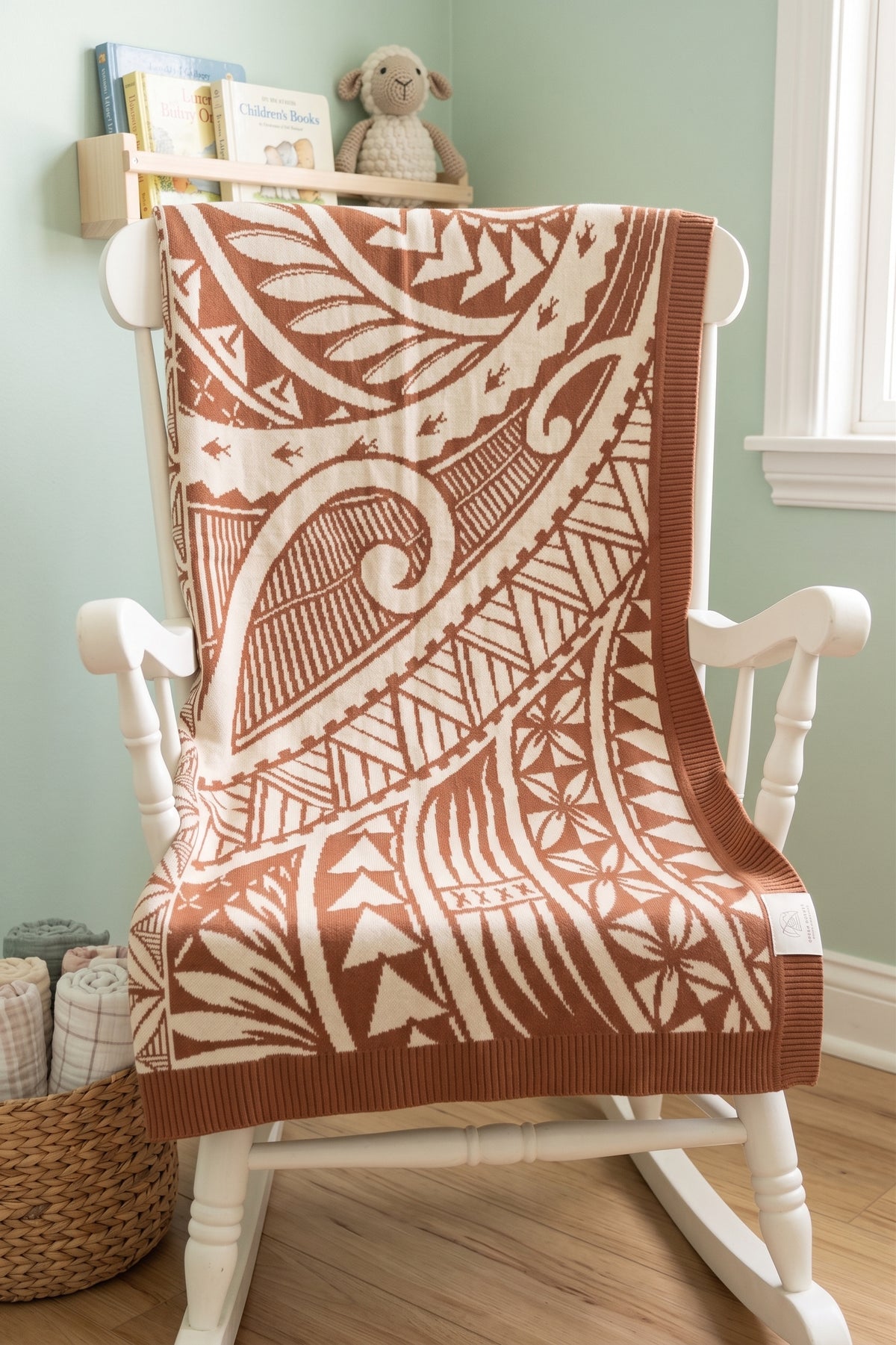 An organic cotton pacific knit blanket for baby 